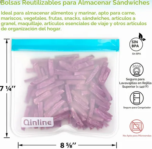 Vista 3 de Bolsas reutilizables para almacenamiento de alimentos, paquete de 10 bolsas para congelador, bolsas de almuerzo extragruesas a prueba de fugas