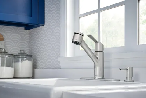 Vista 12 de Moen Sombra Spot Resist 87701SRS - Grifo de cocina con rociador extraíble de una sola manija de acero inoxidable con dispensador de jabón y limpieza