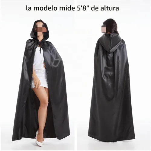 Vista 3 de VGLOOK Capa unisex con capucha para Halloween, Navidad, disfraces y fiesta Negro