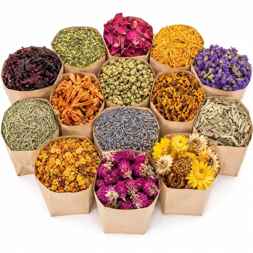 Vista 10 de Sukh Kit de hierbas secas – Botánicos secos a granel, 9 bolsas de flores secas naturales y hierbas para jabón, vela, perfume, bombas de baño