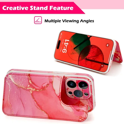 Vista 7 de Funda tipo cartera para Apple iPhone 14 Pro de 6.1 pulgadas, tarjetero de piel sintética con bloqueo RFID, funda para teléfono celular