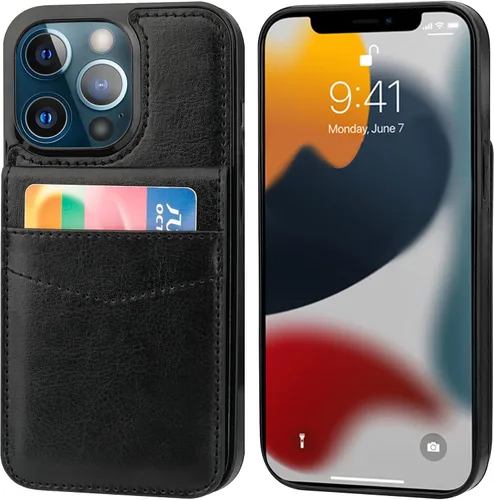 Vista 3 de KIHUWEY Funda tipo cartera para iPhone 13 Pro con soporte para tarjetas Negro