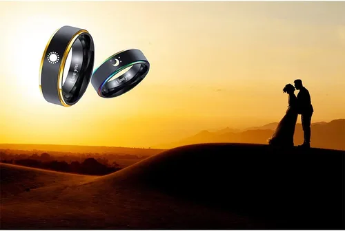 Vista 5 de 2pcs Sun and Moon Promise Rings for Couples Matching Rings for Couples Stainless Steel Customizable Black Couples Rings for Him and Her Set