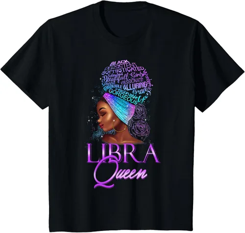 Vista 3 de Camiseta de mujer afroamericana Purple Libra Queen de septiembre de octubre, Negro, S