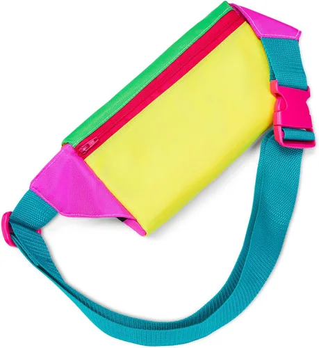 Vista 2 de sissycos Riñonera retro de neón de los años 80, accesorios de los años 90 para mujeres y hombres, 2 bolsillos con cinturón en la cintura, bolsa