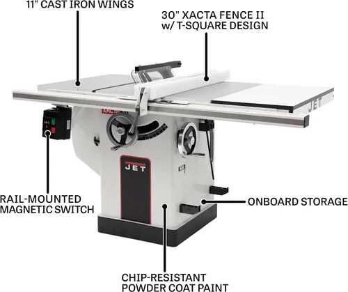 Vista 10 de JET Sierra de mesa XACTA Deluxe de 10 pulgadas, rasgadura de 30 pulgadas, 3 HP, 230 V 1Ph (JTAS-10XL30-DX)