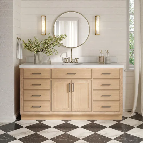 Vista 28 de ARIEL Hepburn - Tocador de baño de 30 pulgadas con fregadero, madera maciza, encimera y protector contra salpicaduras de cuarzo blanco puro de 1.5