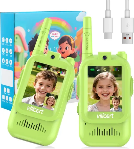 Vista 14 de Walkie Talkies de video con pantalla en tiempo real y cambiador de voz, radios recargables de largo alcance para niños de 3 a 12 años, regalos
