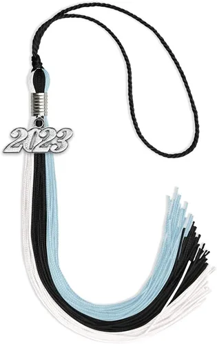 Vista 11 de Endea Graduation Borla de triple color con gota de fecha plateada (negro/dorado/granate, 2020)