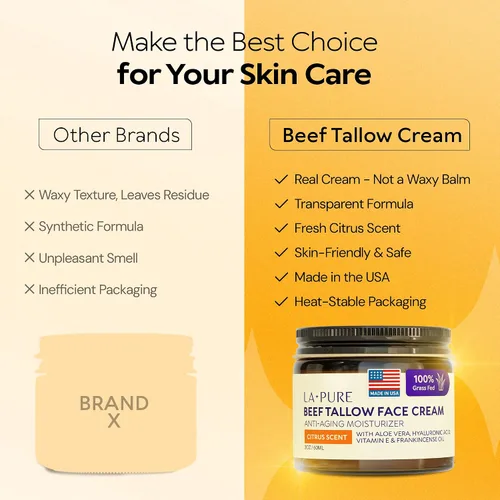 Vista 5 de LA PURE Sebo de carne vacuna para la piel, crema facial de sebo alimentado con pasto con aloe vera, ácido hialurónico, incienso y vitamina E
