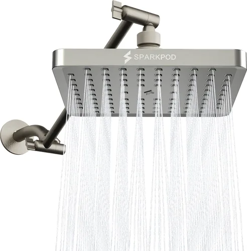 Vista 14 de SparkPod Cabezal de ducha tipo lluvia cuadrado con brazo de extensión, cabezal de ducha de altura ajustable con rendimiento de alta presión, fácil