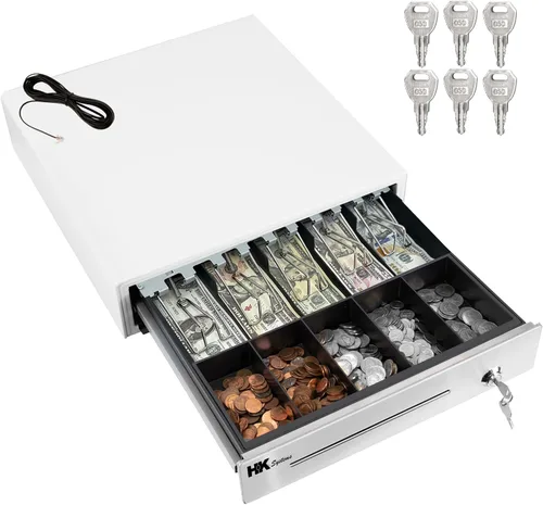 Vista 13 de HK SYSTEMS Cajón de efectivo negro resistente frontal de 16 pulgadas "acero inoxidable" con 5Bill/5Coin