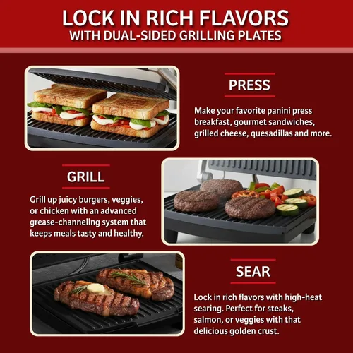 Vista 3 de Chef Buddy Panini Press Gourmet Sandwichera para una cocina saludable - Parrilla interior con bandeja de goteo de Classic Cuisine (plateado), otro