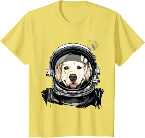 Vista 84 de Camiseta para amantes de los perros de los astronautas del espacio exterior Golden Retriever Lover, Negro