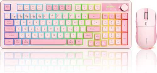 Vista 10 de Combo de teclado y mouse inalámbricos cremoso con teclado numérico para computadora de escritorio, Mac, iPad, Bluetooth/2.4 ghz/recargable