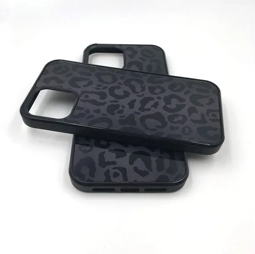 Vista 7 de Funda compatible con iPhone 14, piel de animal de leopardo negro, delgada, suave, TPU negro + funda protectora de espejo templado para Apple 14
