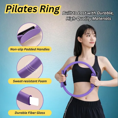 Vista 3 de Kit esencial de pilates para mujer, juego completo de entrenamiento en casa para tonificar, fuerza y flexibilidad, bandas de resistencia, anillo