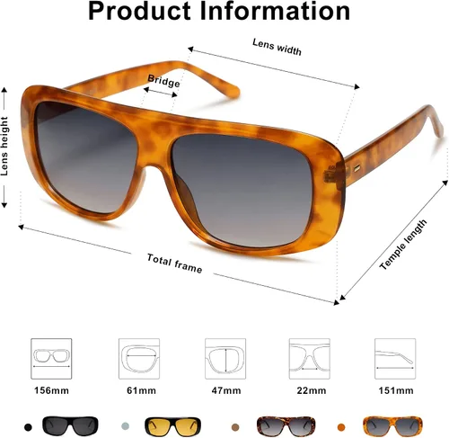 Vista 5 de SOJOS Gafas de sol polarizadas cuadradas retro de gran tamaño para mujeres y hombres, gafas de sol grandes, gafas de sol de diseño llamativo SJ2243