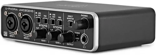 Vista 3 de Behringer UMC202HD Audiophile 2x2, Interfaz de audio USB de 24 bits/192 kHz con preamplificadores de micrófono Midas Para grabar micrófonos e