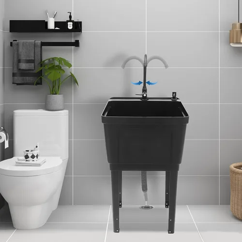 Vista 3 de CNCEST Fregadero de lavandería independiente, fregadero utilitario para interiores y exteriores con grifo giratorio de 360° y dispensador de jabón