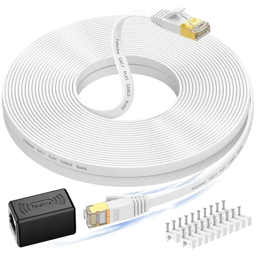 Vista 10 de Folishine - Cable Ethernet cat7 de 15 pies, cable de red de alta velocidad, cables planos de conexión LAN con conectores STP RJ45 para enrutador