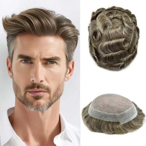 Vista 30 de Toupee For Men Hair Piece Fine Mono Hair System For Men Human Hair Mens Toupee Hair Piece For Men Hair Replacement Protesis Capilar 8x10 Medium