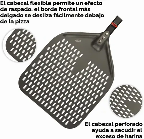Vista 4 de TKC Pala Perforada para Pizza - Volteador de Pizza de Metal de 12 pulgadas compatible con Hornos Ooni, Uso Interior y Exterior, Mango Duradero