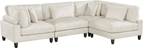 Vista 8 de Lexicon Sofá modular de 120 pulgadas, sofá modular de microfibra de gran tamaño de 4 plazas en forma de L, 6 almohadas decorativas y arreglo Beige