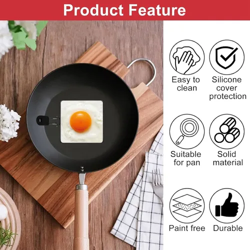 Vista 4 de 4 Pack Egg Rings for Frying Eggs with Foldable Handle, Stainless Steel Square & Round Egg Shaper, Eggs Mcmuffin Ring Mold for Camping Pancake