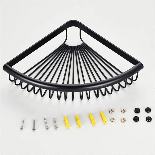 Vista 3 de Estante esquinero triangular de latón de 1 nivel para baño, ducha, organizador de almacenamiento, resistente montaje en pared, bronce aceitado