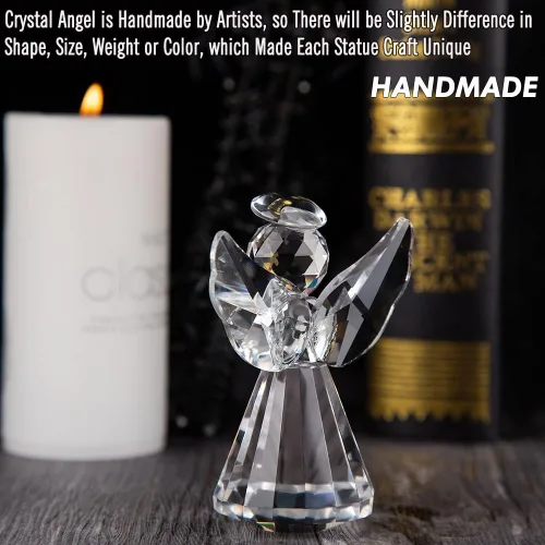 Vista 4 de Colección de figuras de ángel de cristal, bonito adorno de cristal, estatua para decoración del hogar, mesa de animales, regalo coleccionable