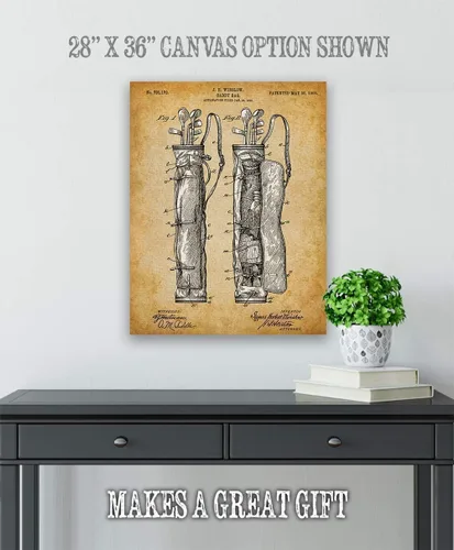 Vista 4 de Caddy Bag Patent Print - Man Cave and Country Club Wall Art, Antique Sports Room Wall Art, Gift for Men and Women Golfers, Choose Unframed Classic