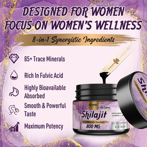 Vista 5 de Shilajit orgánico puro del Himalaya de 800 mg, resina Shilajit de máxima potencia de grado dorado, suplemento Shilajit con mezcla natural 8 en 1