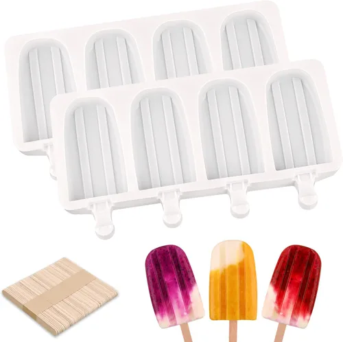 Vista 19 de WMKGG Juego de moldes de silicona para paletas, 2 piezas de moldes para helado con 50 palitos de madera para pastelitos, paletas de hielo, Azul