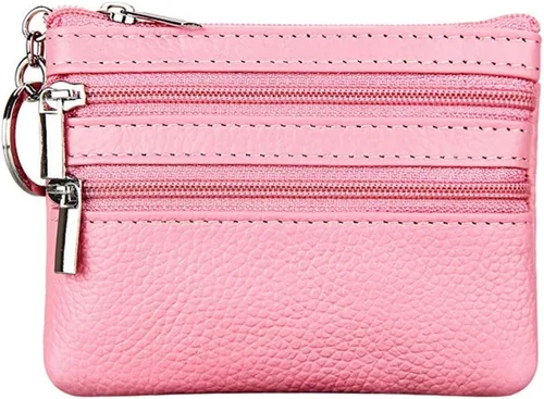 Vista 12 de Porta Monedas de Cuero Genuino para Mujer de Cynure, Mini Monedero con Llavero Beige