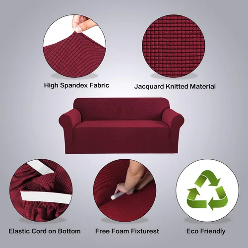 Vista 2 de H.VERSAILTEX Funda elástica para sofá de 3 cojines, paquete de fundas elásticas para sillón reclinable de 1 pieza, color borgoña