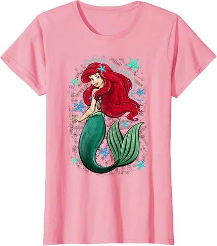 Vista 10 de Disney The Little Mermaid - Camiseta con notas musicales de Ariel, talla S Blanco