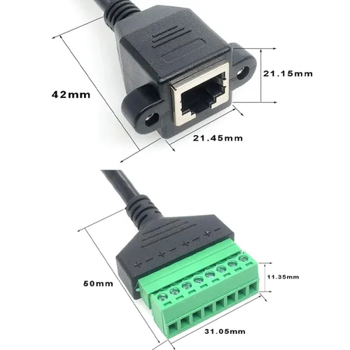 Vista 3 de 4 conectores hembra RJ45 a 8 pines de 1 pie de conector de terminal de tornillo, terminal de tornillo RJ45 8P8C para extensor Ethernet Cat6 Cat5 AV