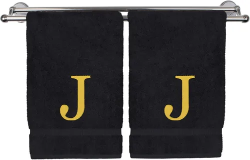 Vista 99 de Toalla de mano monogramada, regalo personalizado, juego de 2 - Toalla bordada con letra de bloque dorada - Extra absorbente 100% algodón turco