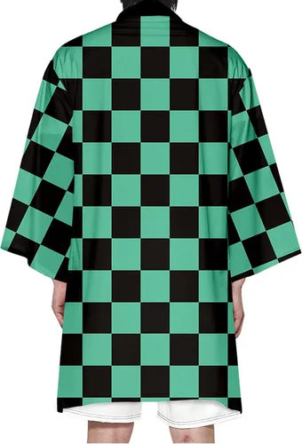 Vista 2 de Bichingda Capa de rol Anime Kamado Tanjirou Nezuko Giyuu Zenitsu Batas de cosplay chaqueta de cárdigan verde