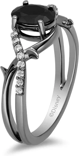 Vista 3 de Jewelili Enchanted Disney Fine Jewelry - Anillo de maléfica con diamantes de 115 de pulgada (0.276 x 0.197 in), ovalado de ónix negro y diamantes