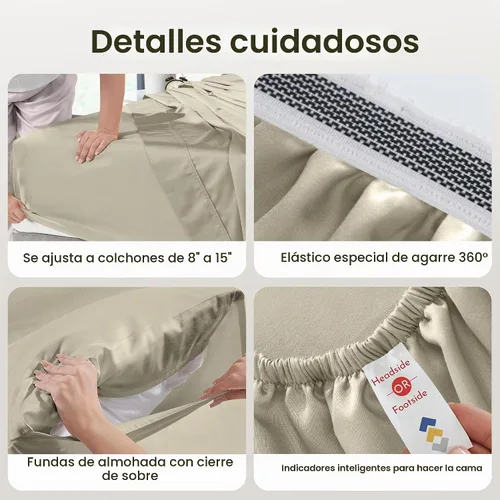 Vista 5 de California Design Den Sábanas de Algodón Egipcio 100%, Juego de Sábanas de Lujo Auténtico Certificado Tamaño Full con Bolsillo Profundo, Satén Suave