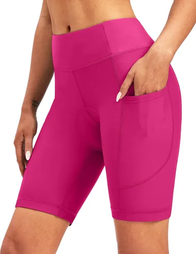 Vista 2 de Bikewa Pantalones cortos de bicicleta para mujer, acolchados 4D, pantalones cortos de ciclismo de carretera, para mujer, con bolsillos con cremallera