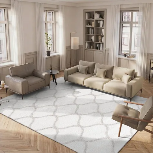 Vista 16 de SAFAVIEH Tahoe Shag Collection - Alfombra para pasillo, 2 x 9 pies, color beige y blanco, diseño de enrejado, no desprende pelusa y de fácil