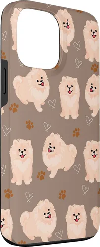 Vista 3 de Funda marrón para iPhone 13 Pro Max con diseño de pomerania y cachorros