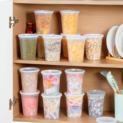 Vista 8 de Recipientes de plástico con tapas de 24 onzas (paquete de 20) – A prueba de fugas, recipientes de almacenamiento de alimentos sin BPA para sopa