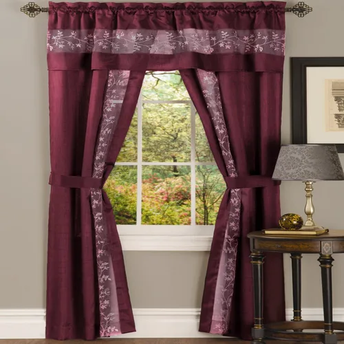 Vista 5 de PowerSellerUSA Juego de 5 cortinas semitransparentes para ventana filtrantes de luz, incluye paneles divididos, cenefa y alzapaños: 55 x 63