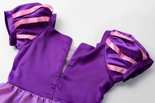 Vista 4 de ReliBeauty - Disfraz de vestido de princesa con mangas abullonadas para niñas., Morado_1(con accesorios)