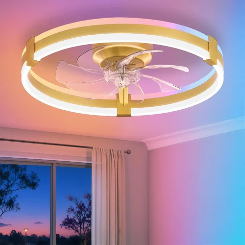 Vista 11 de ZMISHIBO Ventiladores de techo RGB de bajo perfil de 20" con luces y Gris RGB