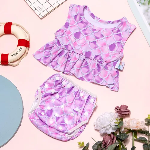 Vista 4 de ALVA Toddler Baby Girl Swimsuit,Infant Bathing Sleeveless Bikinis Swimwear,Baby Reusable Swim Diaper with Matching Top